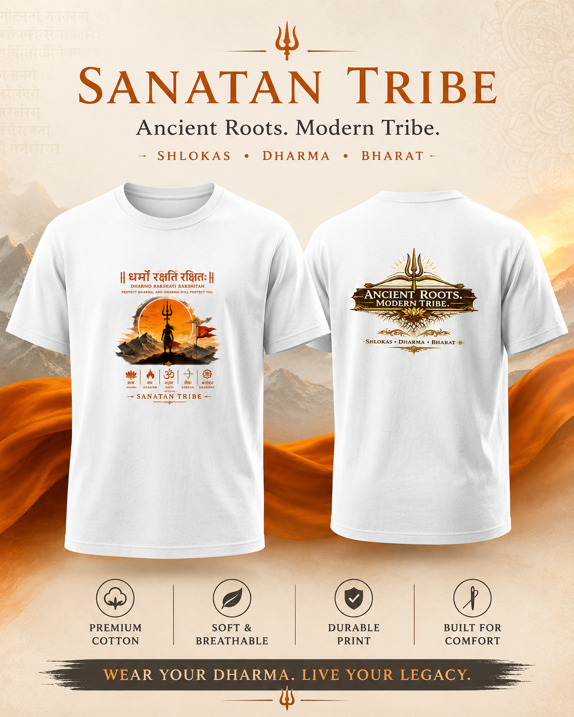 Dharmo Rakshati T-Shirt — Sanatan Tribe White Sanskrit Quote Tee