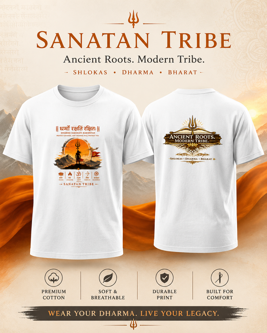 Dharmo Rakshati T-Shirt — Sanatan Tribe White Sanskrit Quote Tee
